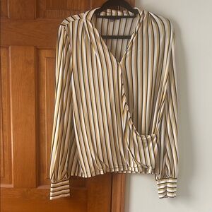 Adrianna Papell Yellow and White Striped Blouse